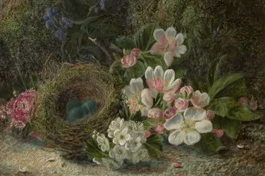 Vogelnest mit Apfel- und Weißdornblüten, 1893
